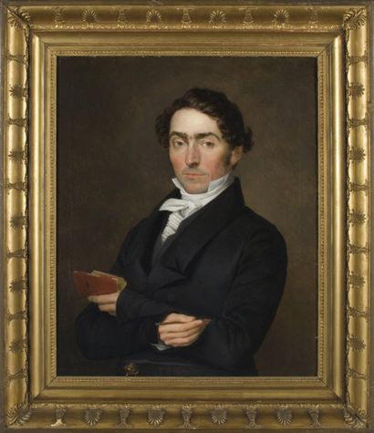 Anton van YSENDYCK (Anvers 1801- Bruxelles 1875) Portrait d'homme à mi-corps tenant...