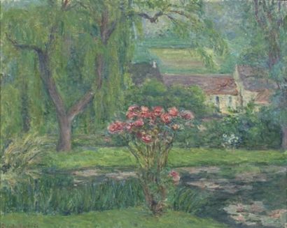 *Blanche HOSCHEDE (1865-1947) Le rosier Huile sur toile signée en bas à gauche 65...