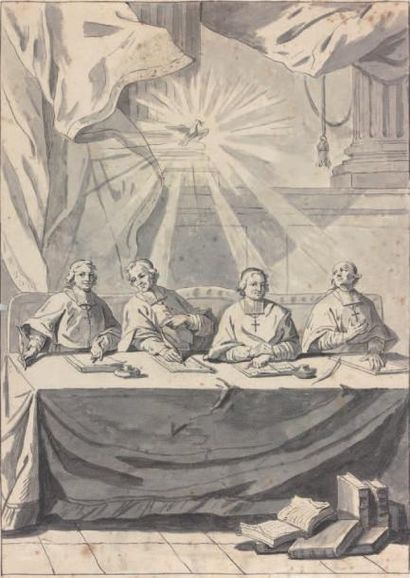 ECOLE FRANCAISE Premier tiers du XVIIIe siècle Réunion de quatre évêques éclairés...