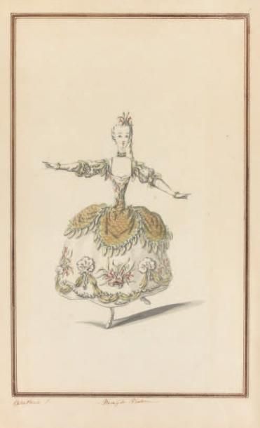 BOQUET Louis - René Paris 1717 - 1817 Étude de danseuse pour Arétuse Plume, encre...