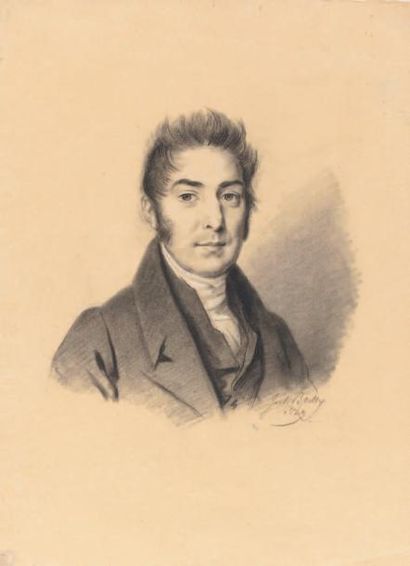 BOILLY Julien - Léopold ou Jules Paris 1796 - 1874 1- Portrait d'homme en buste,...