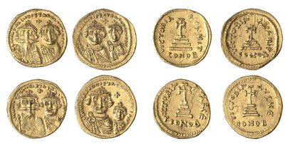 null HERACLIUS & HERACLIUS CONSTANTIN. Lot de 4 Solidi. Constantinople, 610-641....