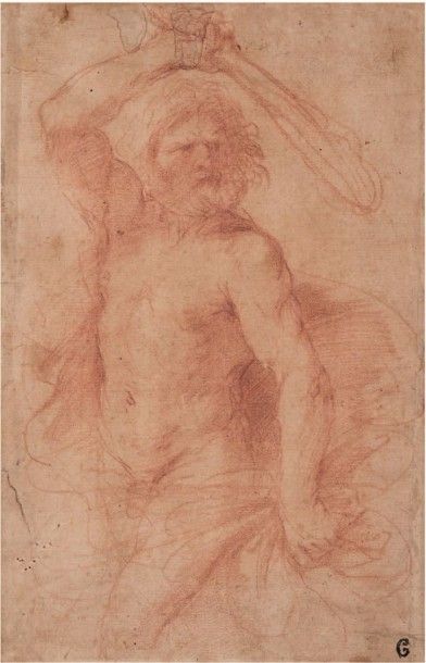 GUERCHIN (Guercino) Giovanni Francesco Barbieri, dit Le 
Hercule
Sanguine et estompe....