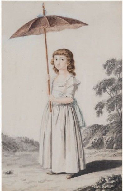PFENNIGER Heinrich 
Jeune fille à l'ombrelle
Graphite, aquarelle et lavis d'encre...