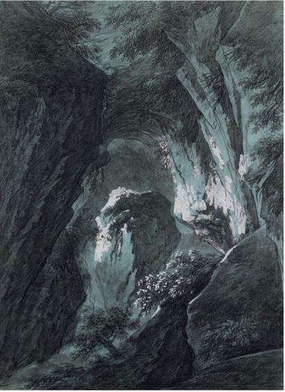 WALLAERT Pierre - Joseph 
La Grotte de Neptune à Tivoli
Fusain et gouache blanche...