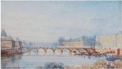 SOULES Eugène Edouard 
Vue de Paris: le Louvre et l'Institut
Aquarelle
Signé à la...