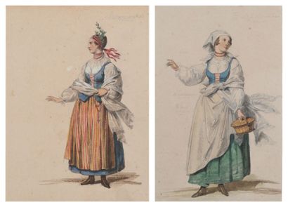DEVERIA Eugène 
Études de costumes polonais 1 - Femme de Prozowianka chapelet en...