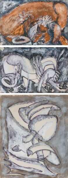 Ruth Francken SANS TITRE, 1953." "SÉRIE : FRÜHE BILDER." "Trois peintures sur papier."...