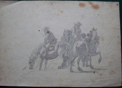 ÉCOLE FLAMANDE Première Moitié du XVIIIe siècle L'arrêt des cavaliers près d'une...