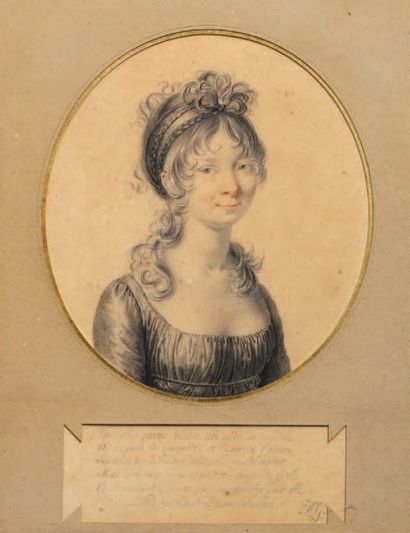 GARNERAY Louis Ambroise Portrait de jeune femme en buste
Crayon noir, estompe et...
