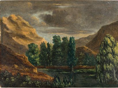ÉCOLE FRANÇAISE Fin du XVIIIe siècle Quatre paysages
Huile sur carton léger.
H. 9,5...