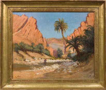 Gustave-Nicolas PINEL (1842-1896) Oued El-Kantara Huile sur toile, signée en bas...