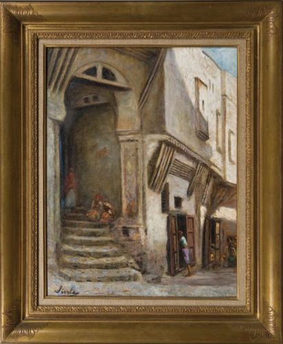 Joseph SINTÈS (1829-1913) Rue de la Casbah d'Alger et impasse du Diable Huile sur...