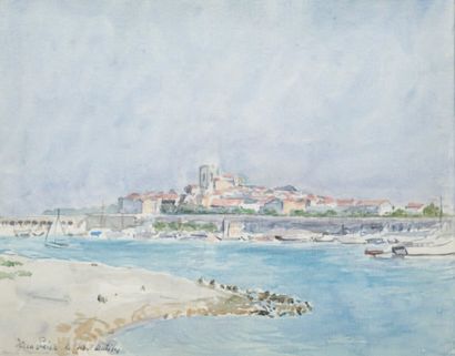 Marcel DAMBOISE (1903-1992) Né à Marseille, Le port d'Antibes Aquarelle, signée et...