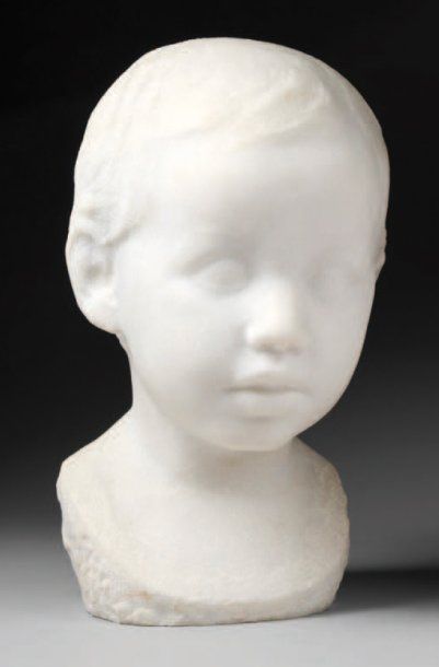Marcel DAMBOISE (1903-1992) Né à Marseille, Tête d'enfant Taille directe en marbre...