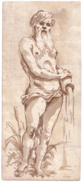 Giovanni Battista TIEPOLO (1696-1770) (Attribué à) Allégorie du Dieu fleuve debout....