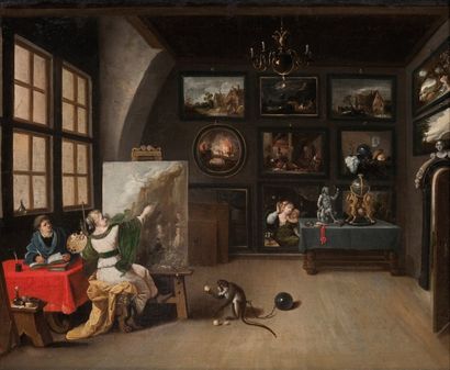 FRANS FRANCKEN II LE JEUNE (ANVERS 1581-1642) Allégorie de la Peinture ou Cabinet...