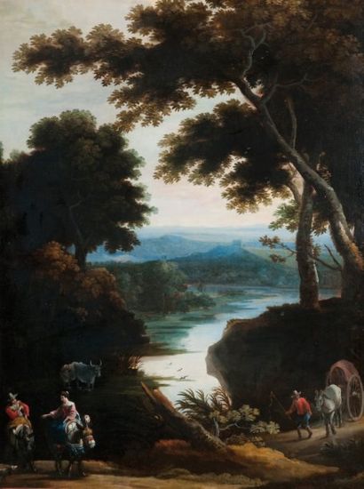 ATTRIBUÉ À JAN WILDENS (ANVERS 1586-1653) Paysage animé Toile 105 x 80 cm