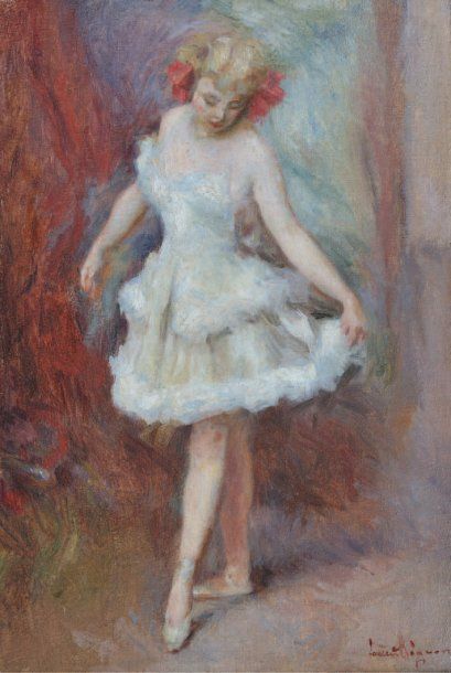 LUCIEN RENÉ MIGNON 1865-1944 La ballerine Huile sur toile, signée en bas à droite...