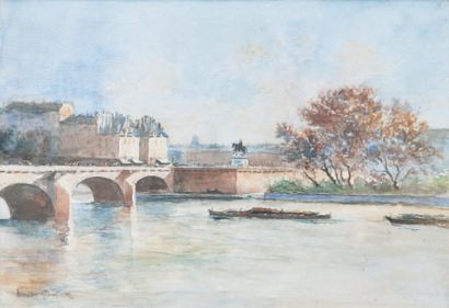 LUCIEN GAUTIER 1850-1925 Paris, la Seine au Vert-Galant Aquarelle, signée en bas...