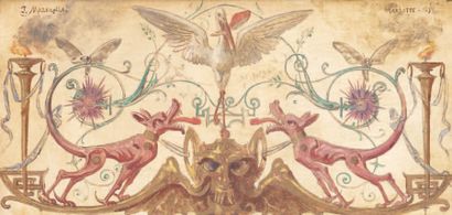 ALEXIS JOSEPH MAZEROLLE 1826-1889 Décor aux grotesques, 1859. Huile sur toile signée...