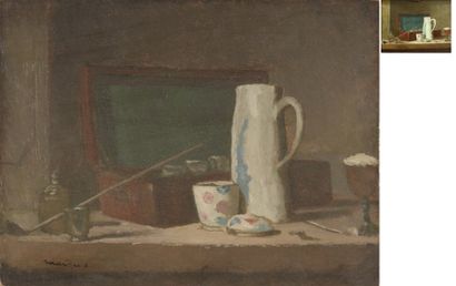 ALBERT MARQUET 1875-1947 Pipe et vase à boire, d'après Chardin, vers 1898-1900 Huile...