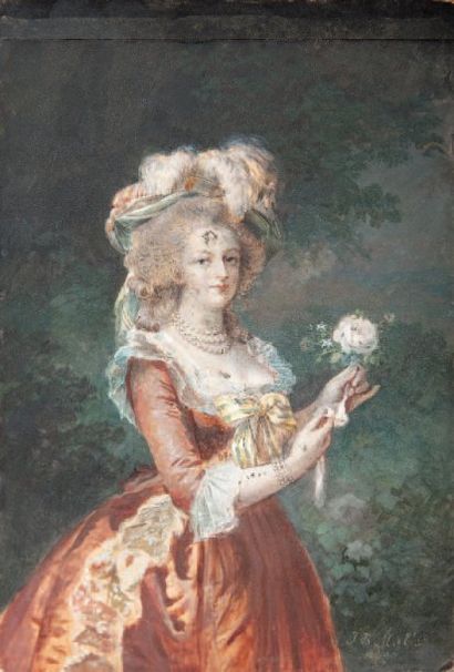 JEAN-BAPTISTE MALLET (GRASSE 1759-PARIS 1835) Marie-Antoinette cueillant une rose...