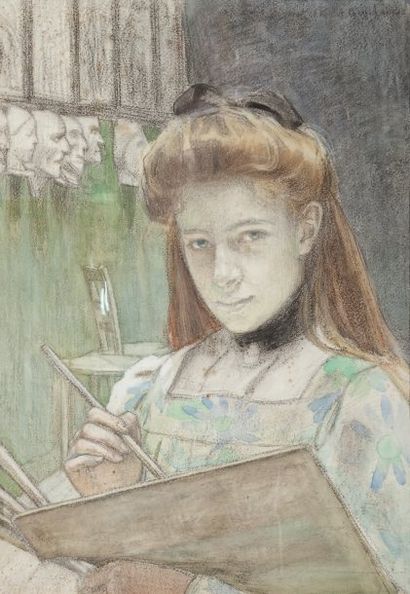 ROSE-MARIE GUILLAUME NÉE EN 1876 Dans l'atelier Technique mixte, signée en haut à...
