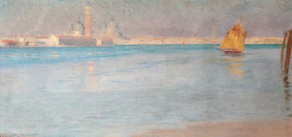 ERNEST-JOSEPH LAURENT 1859-1929 Venise, la lagune Huile sur toile, signée en bas...