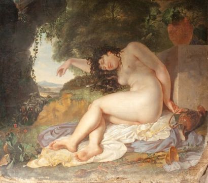 ÉCOLE DÉBUT XIXE SIÈCLE L'Ivresse au tombeau de Bacchus Huile sur toile 59 x 69 cm...