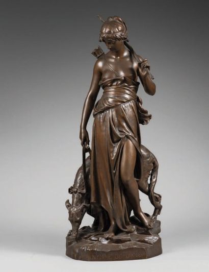 EUGÈNE ANTOINE AIZELIN (1821-1902) «Nymphe de Diane»
Épreuve en bronze signée et...
