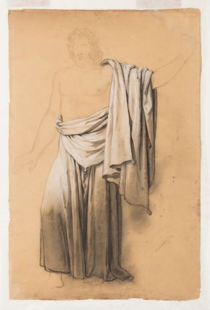 LANCRENON Joseph Ferdinand 1794 - 1874 Étude pour la figure de Zeus.
Fusain, et estompe,...