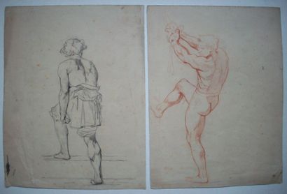 GLAIZE Auguste (Atelier de) 1807 - 1893 1 - Etude d'homme de dos montant des marches
Fusain...