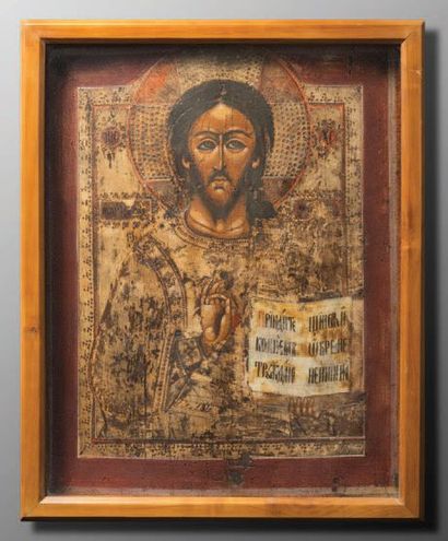 null Christ Pantocrator
Russie du sud vers 1800
Tempera sur bois.
H. 42 - L. 33 cm
Le...
