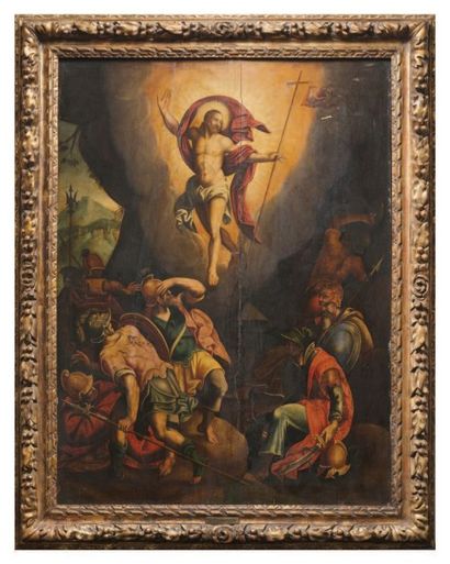 ÉCOLE FRANCAISE Fin du XVIe siècle La Résurrection du Christ
Huile sur panneau. Trois...