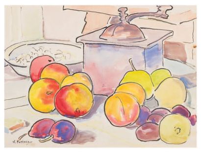Serge FOTINSKY (1887-1971) Fruits au moulin à café
Aquarelle, signée en bas à gauche
H....