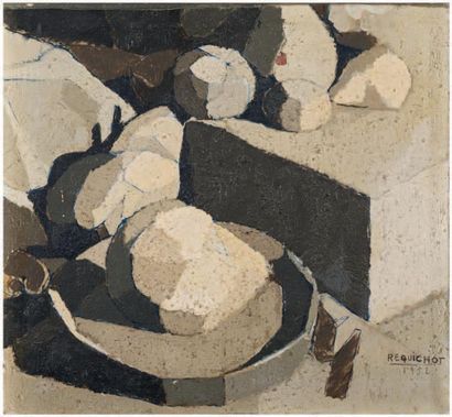Bernard RÉQUICHOT (1929 - 1961) Nature-morte grise, 1952
Huile sur toile, signée...