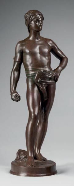 Antonin MERCIE (1854-1916) David à l'olifant
Chef-modèle en bronze patiné, signé.
Sur...