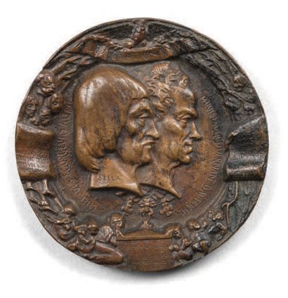 Henryk DMOCHOWSKI (1810-1863) Médaille uniface à patine brune, figurant les bustes...