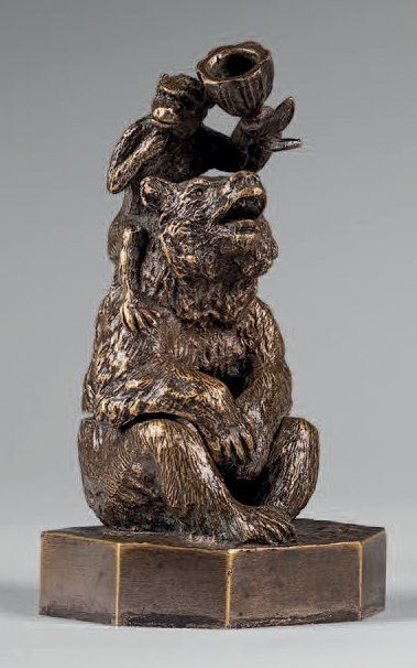 D'après Christophe FRATIN (1801-1864) Ours avec un singe sur les épaules tenant une...