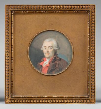 Joseph Marie BOUTON (Cadiz, 1768 - Chartres, 1823) Portrait d'homme au gilet rouge.
Miniature...