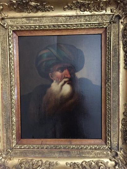 DIETRICH Christian Willem (Ecole de) Portrait d'Oriental coiffé d'un large turban
Huile...