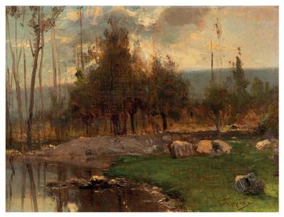 Adolphe Appian (1818 - 1898) Bord de rivière
Huile sur toile, signée en bas à droite.
26...