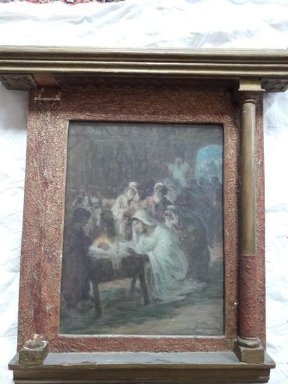 Léon BELLEMONT (1866 - 1961) La crèche
Huile sur toile, signée en bas à droite.
35...