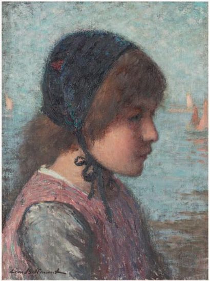 Léon BELLEMONT (1866 - 1961) Jeune bretonne de profil
Huile sur toile, signée en...