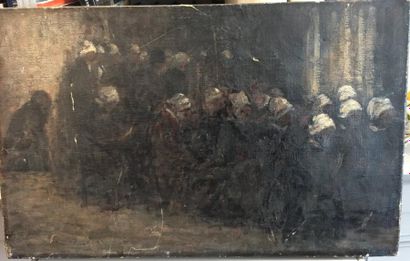 Léon BELLEMONT (1866 - 1961) Dans l'église
Huile sur toile, signée en bas à gauche.
34...