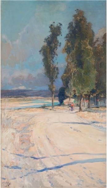 EUGÈNE LOUIS GILLOT (1867 - 1925) Promeneurs
Huile sur toile, signée en bas à gauche.
116...
