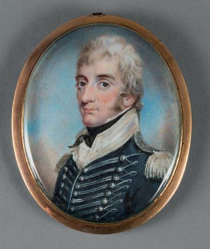 ÉCOLE anglaise début XIXe siècle Portrait d'un homme en tenue militaire marine et...