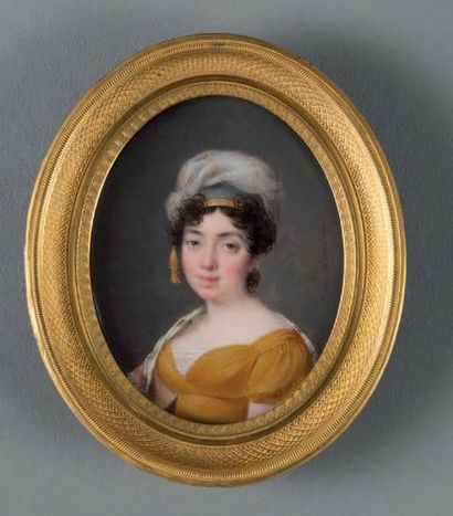 Édouard LIÉNARD (1779-1848) Jeune femme au turban oriental.
Miniature signée et datée...