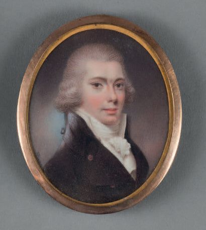 Henry BONE (1755-1834) Portrait d'homme, fond nuagé.
Miniature ovale, signée en bas...
